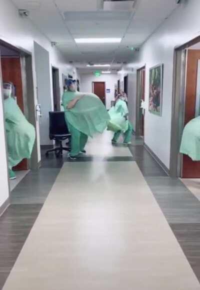 Hospital staff having some fun