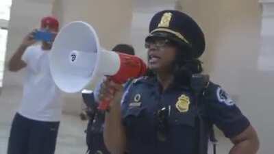 Rev Dr Raphael G. Warnock on Capitol Hill July 18, 2017, peacefully protesting budget cuts that would greatly affect Black communities. Arrested by Capitol police.