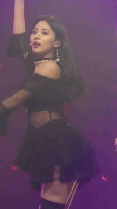 Tzuyu - black skirt, top, pole