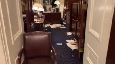 The ransacked office of Senate Parliamentarian