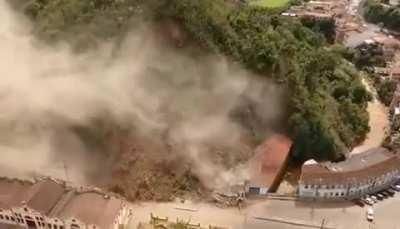 Landslide destroys historical houses in the city of Ouro Preto - Brazil