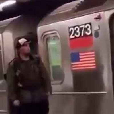 Guy thought the train doors would save him