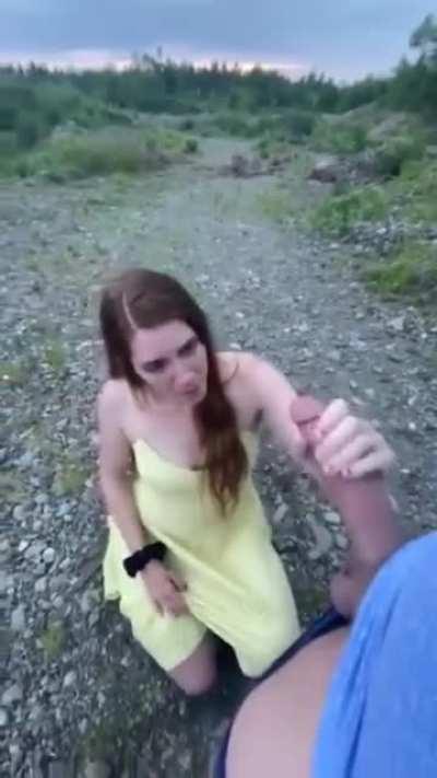 Sucking cock during a trip in the mountains