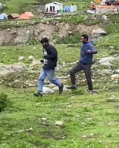 A close save by an Indian helicopter which ferried passengers to the uphill temple.