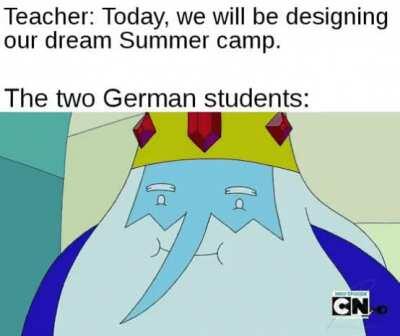 Учитель: Сегодня мы будем проектировать наш летний лагерь мечты. - Два немецких студента: