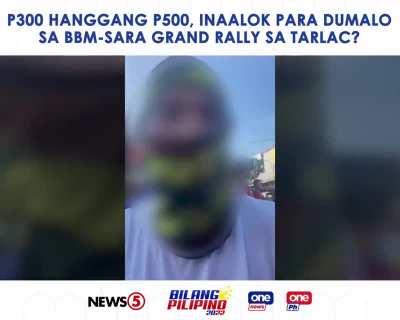 News5: Isiniwalat ng isang residente sa Tarlac City na may namimigay umano ng pera sa kanilang barangay para lang dumalo sa campaign rally ng BBM-Sara UniTeam. Aniya, napilitang sumama ang kaniyang mga anak para sa inaalok na P500.