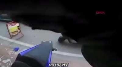 Biker has to go through the storefront