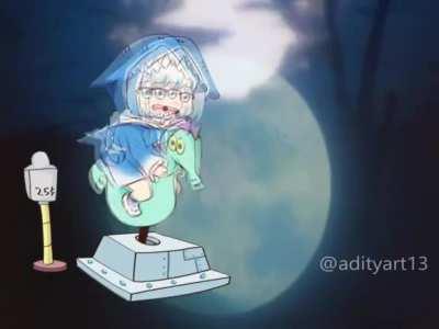 Gawr gura sing fly me to the moon while riding on seahorse