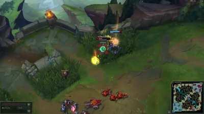 Warwick top vs Nasus, Sett ganked, killed Nasus, killed Sett, Nasus did a hashinshin tp, killed Nasus again, Triple Kill