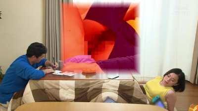 Mom trying to cover her screams as she is taken by stepson under the table