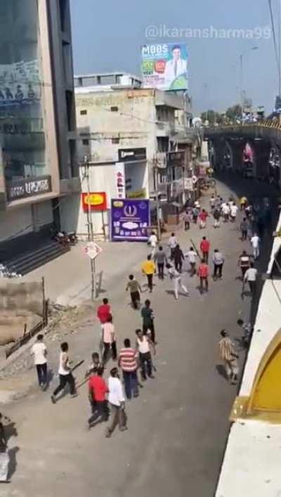 Another video from Namuna Galli Amravati Maharashtra mobs pelting stones and look carefully in their hands holding knifes