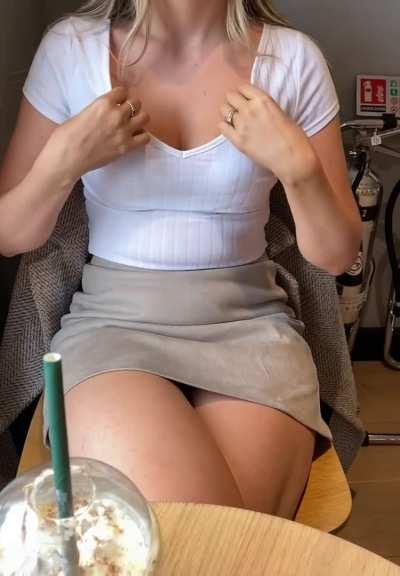 Flashing in a busy Starbucks I was so nervous can you tell? (F)