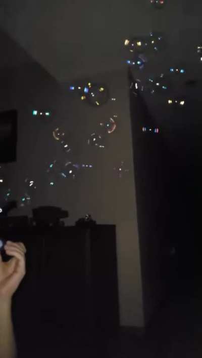 Blowing Bubbles In The Dark With Flash On.