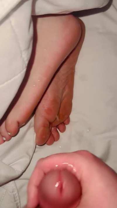 After sex she fell asleep, I couldn&rsquo;t fall asleep because I kept thinking about her feet. So I peeled the blanket back and put my tongue on her soles and then stroked my cock. Here&rsquo;s the outcome 💦 *she consent