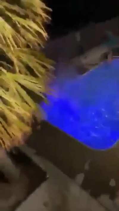 Jumping off the roof and into the pool at night.
