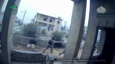 [Combat Edit] Ahrar al Sham fighters do a drive by on scooters then dismount and fight SAA soldiers in urban warfare. [October 29th, 2016]