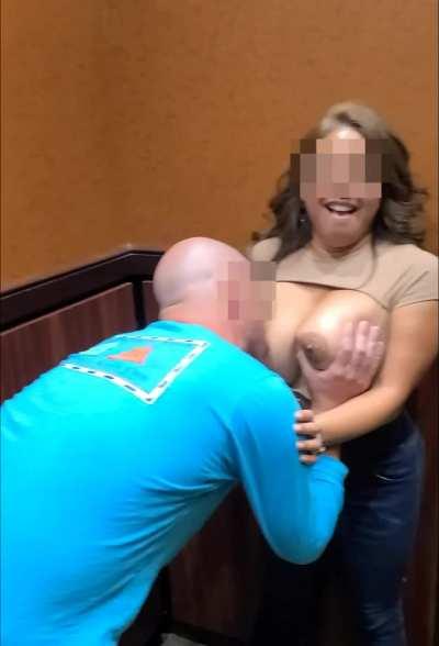 Asian Hottie Allowing a Hotel Bar Stranger Lick and Suck Her Titties