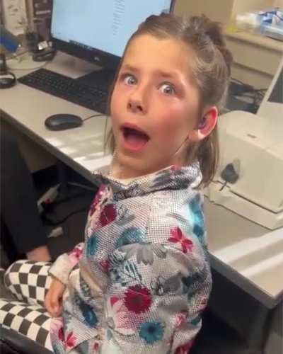 8 year old girl hears her own voice for the first time