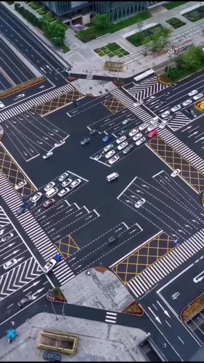 Beginner drivers left the chat: an ordinary intersection in the Chinese city Chengdu.