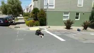 Skating down a steep hill