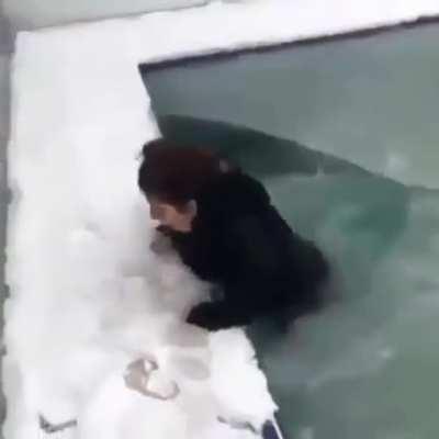 WCGW Trying to walk on a frozen pool
