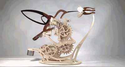 A wooden hummingbird