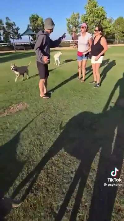 Dog attacks man at dog park, man is able to defend himself from dog attack