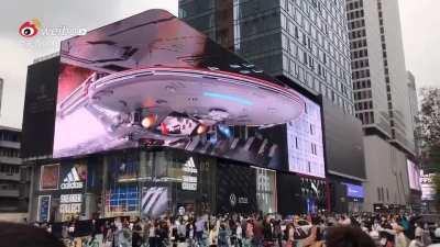 This 3D panel on the facade of a mall in Chengdu, China