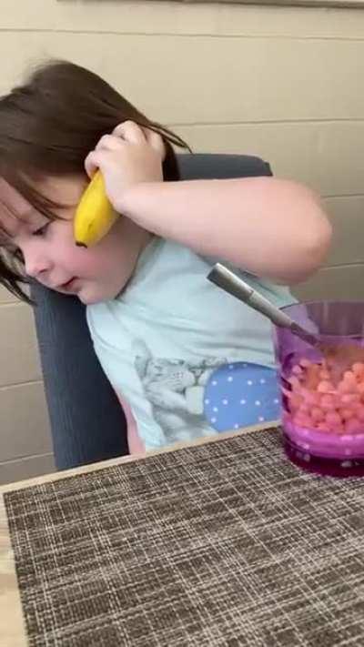 My daughter calling from her banana phone to report a missing banana.