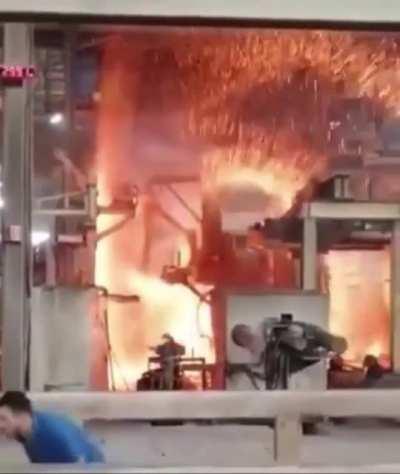 Broken machine sprays Molten Metal everywhere