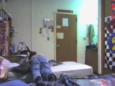 WCGW jumping off the bed next to a sharp object