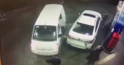 Would be carjackers take a few gallons of gasoline to the face