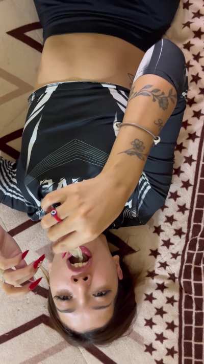 He cums in the condom but I swallow it anyway.