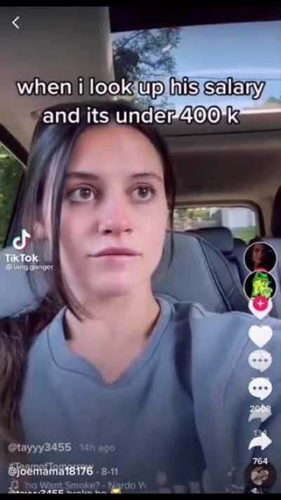 Personally 400k/year is a lot. so cringe woman, Chad man!