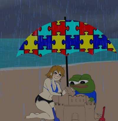 Apustaja and Aspie protecting their sandcastle