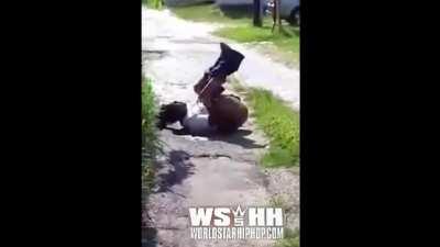 This guy’s jeans are low and loose, having the time of his life