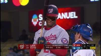 Will Smith frames a questionable pitch for a strike, Soto gives him a nice look afterwards