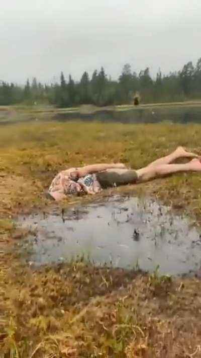 Norwegians faceplanting and sinking into a bog in a swamp