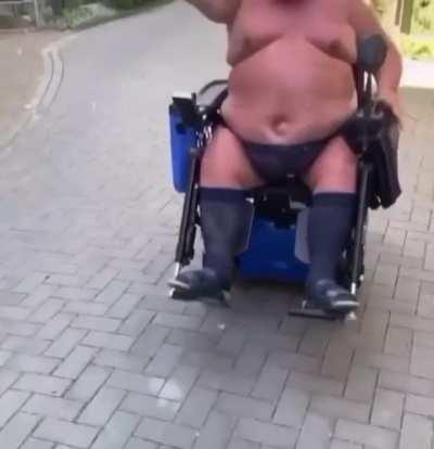Fat Racist man in Wheelchair Freaks out
