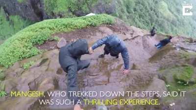 This guy speed running past other NPC's on this slippery slope