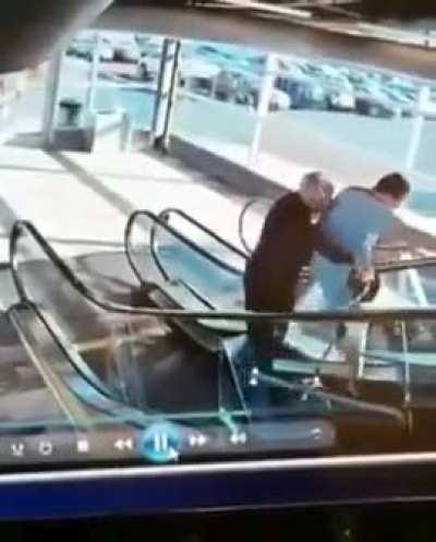That is NOT how you ride an escalator, Granny!