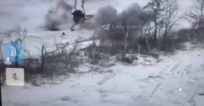A Russian tank ran over its own infantry after coming under mortar fire in the Donetsk region