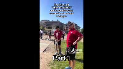 Old man freaks out on students for writing “Free Palestine” on the ground at their university