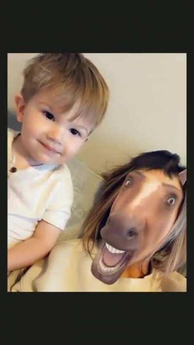 Mom scares her boy with a filter