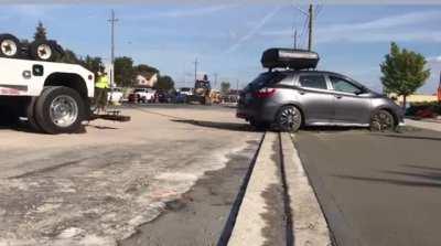 Had just finished this slab...lady drove past our signs trying to get to the bank.