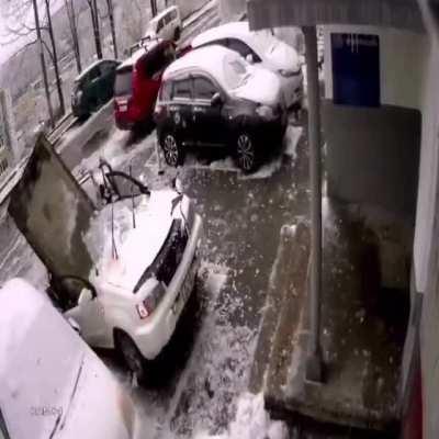 Vladivostok, Russia. Concrete slab fell on the car, some serious luck for the owner. November 19 2020.