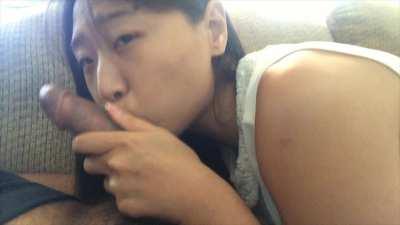 Sexy Chinese babe works my cock with her magic mouth