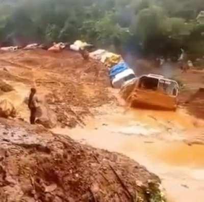 Trucks in the Congolese jungle performing the impossible.