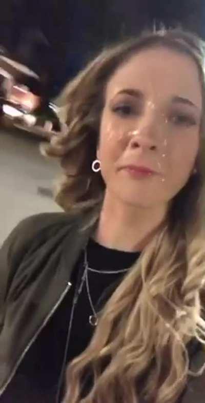Made him cum on my face in public, then walked home with the facial 😋