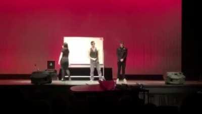 Drawing a perfect circle for the talent show.